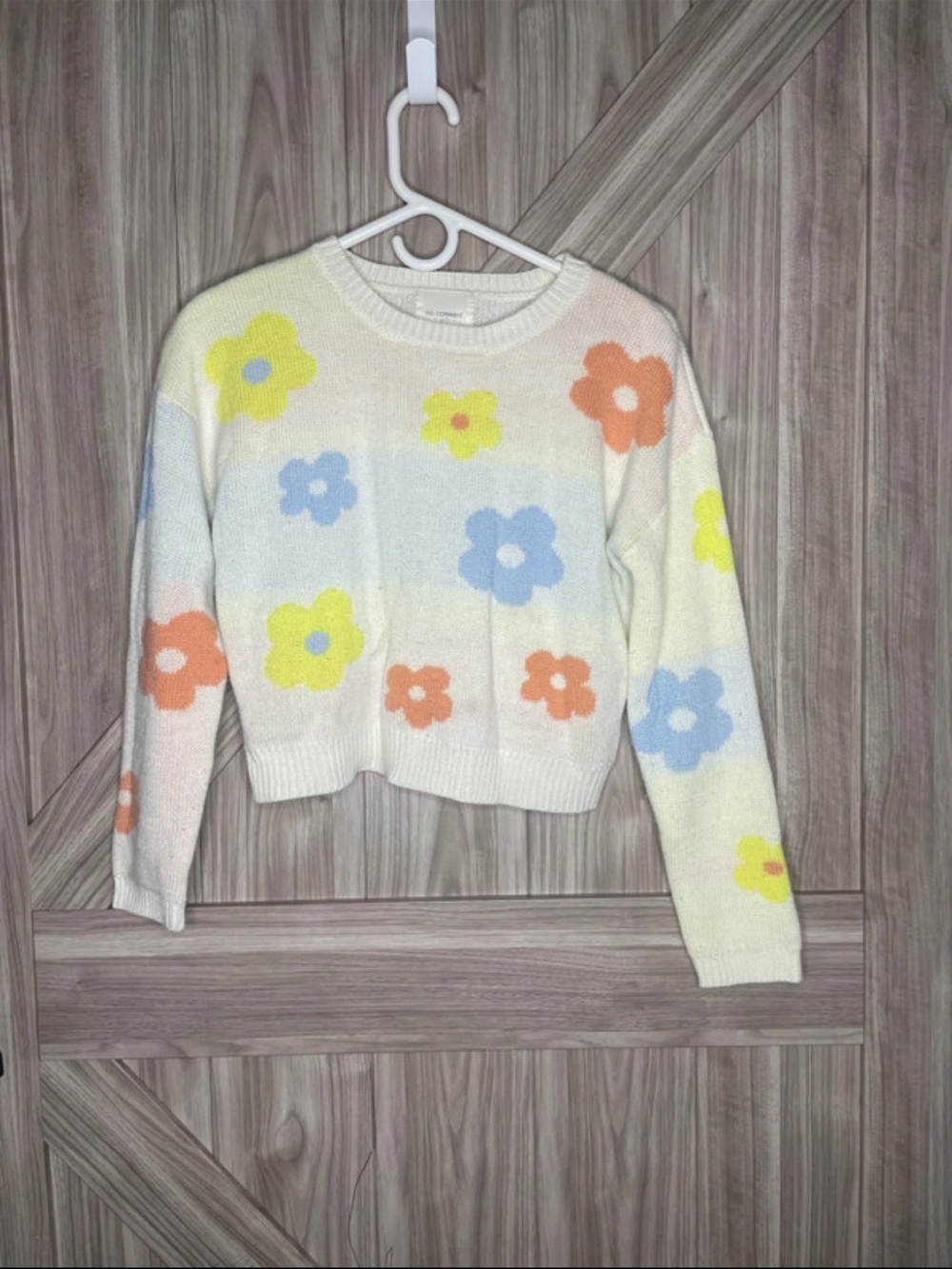 Girls' Cream Floral Crewneck Sweater with Pastel Flowers